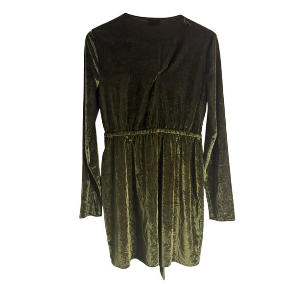 Show Me Your MuMu Velvet Green Monroe Tie Front Long Sleeve Mini Dress L - Picture 8 of 10